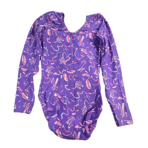 GK Elite VTG 80s Pastel Scribble Print LS Cotton Leotard Bodysuit AXS Adult XS - Picture 5 of 10